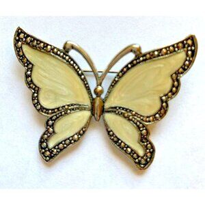 Vintage Avon 'Silver Whispering Wings' Enamel Marcasite Butterfly Pin Brooch